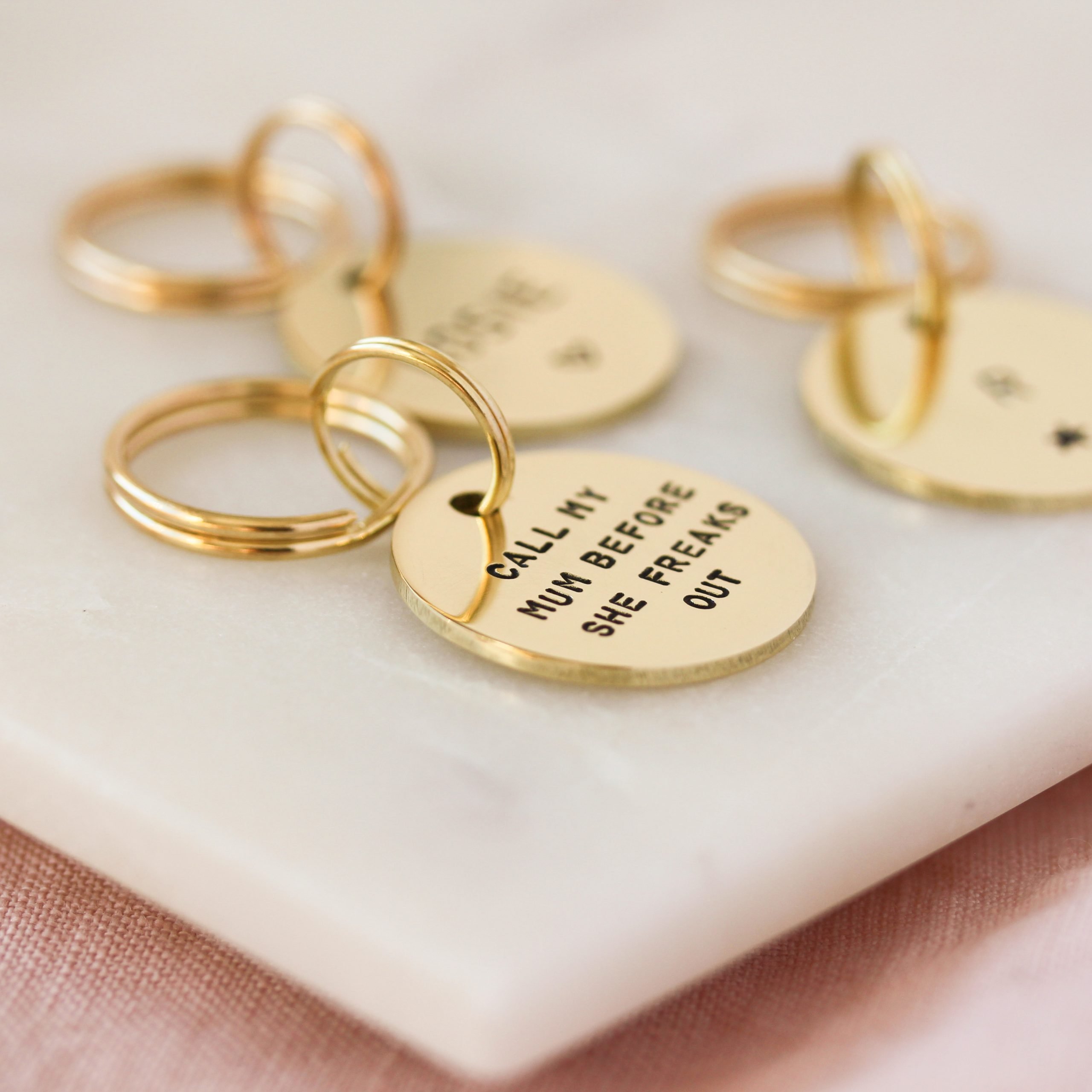 ID Tag - Call my mum before she freaks out - Hand Stamped Brass Dog Tag - Image 4