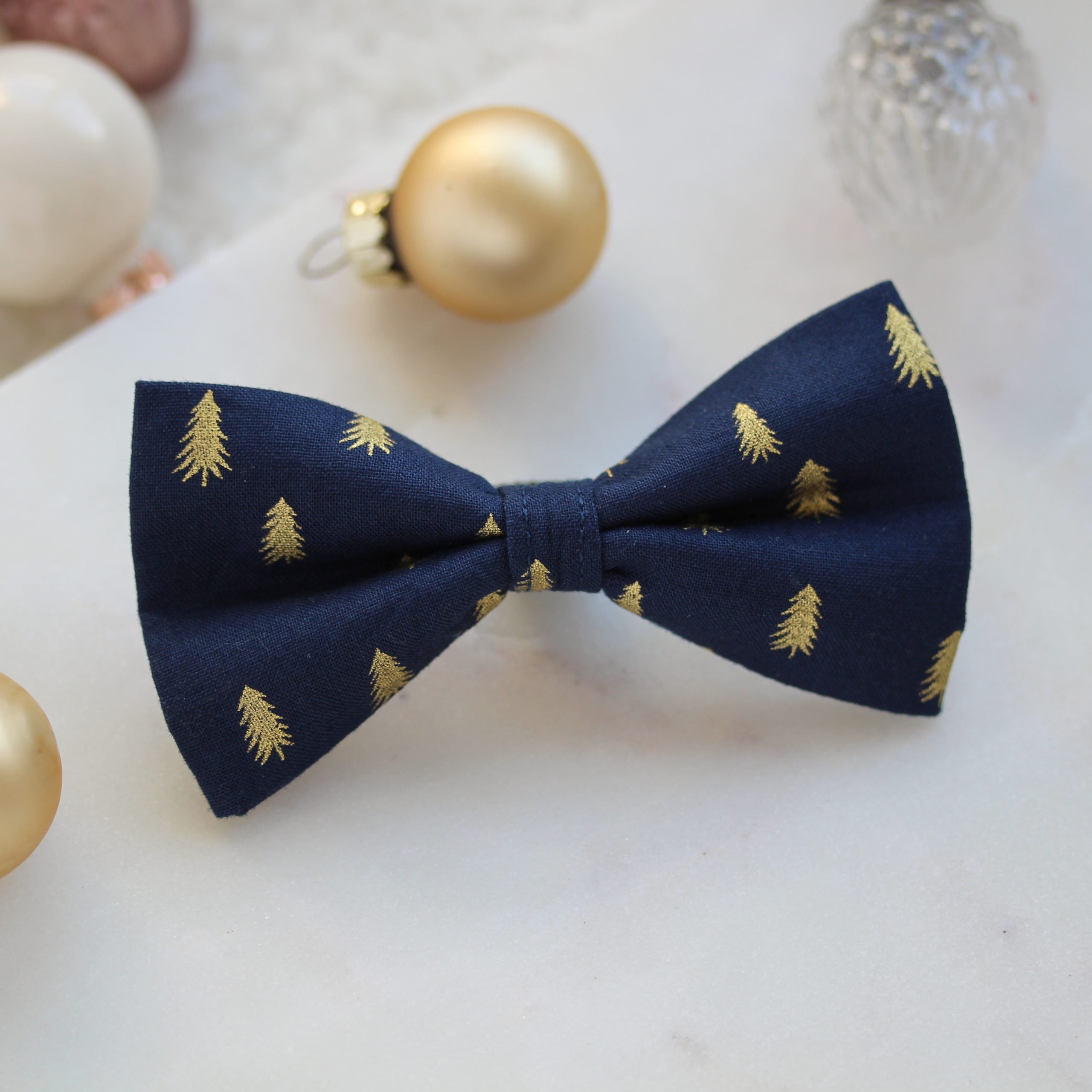 Navy and Gold Trees Festive Pet Bow Tie - Image 3