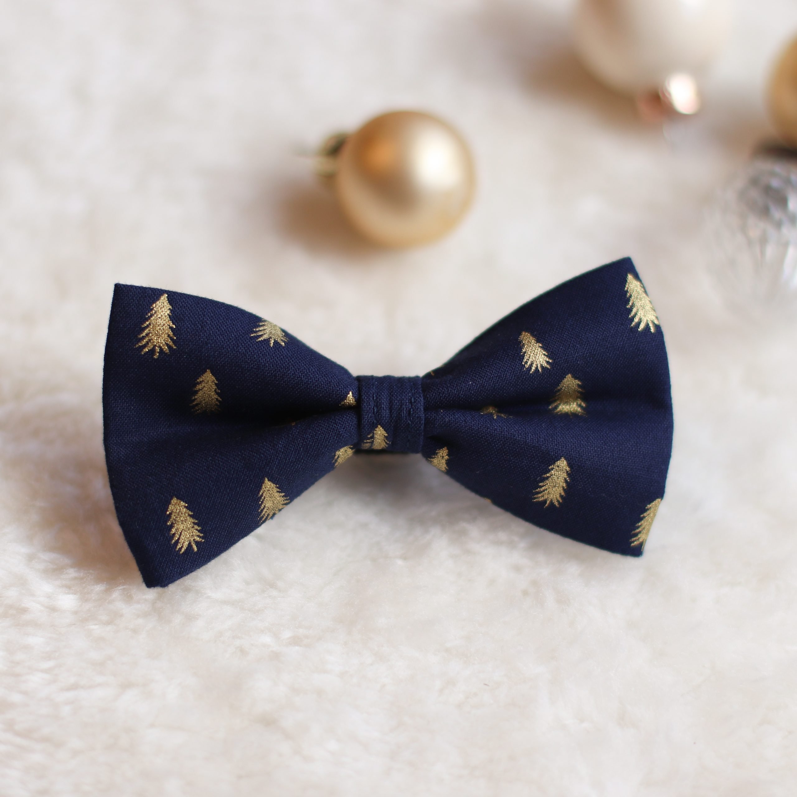 Navy and Gold Trees Festive Pet Bow Tie