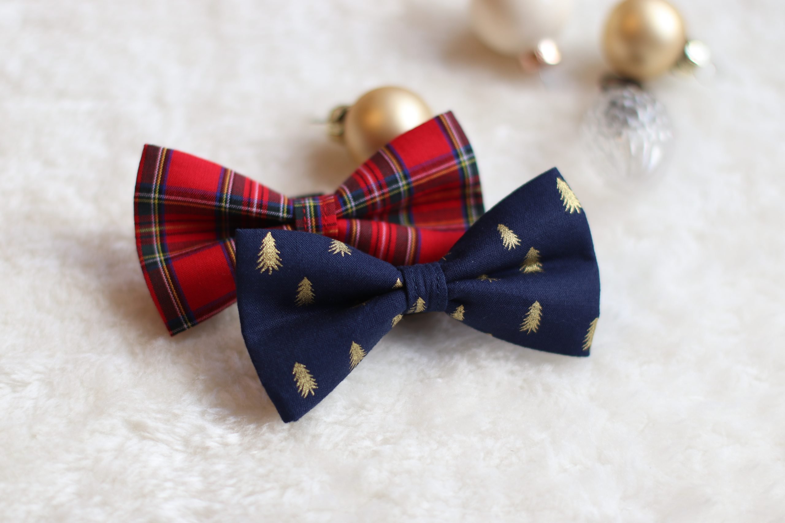 Navy and Gold Trees Festive Pet Bow Tie - Image 6