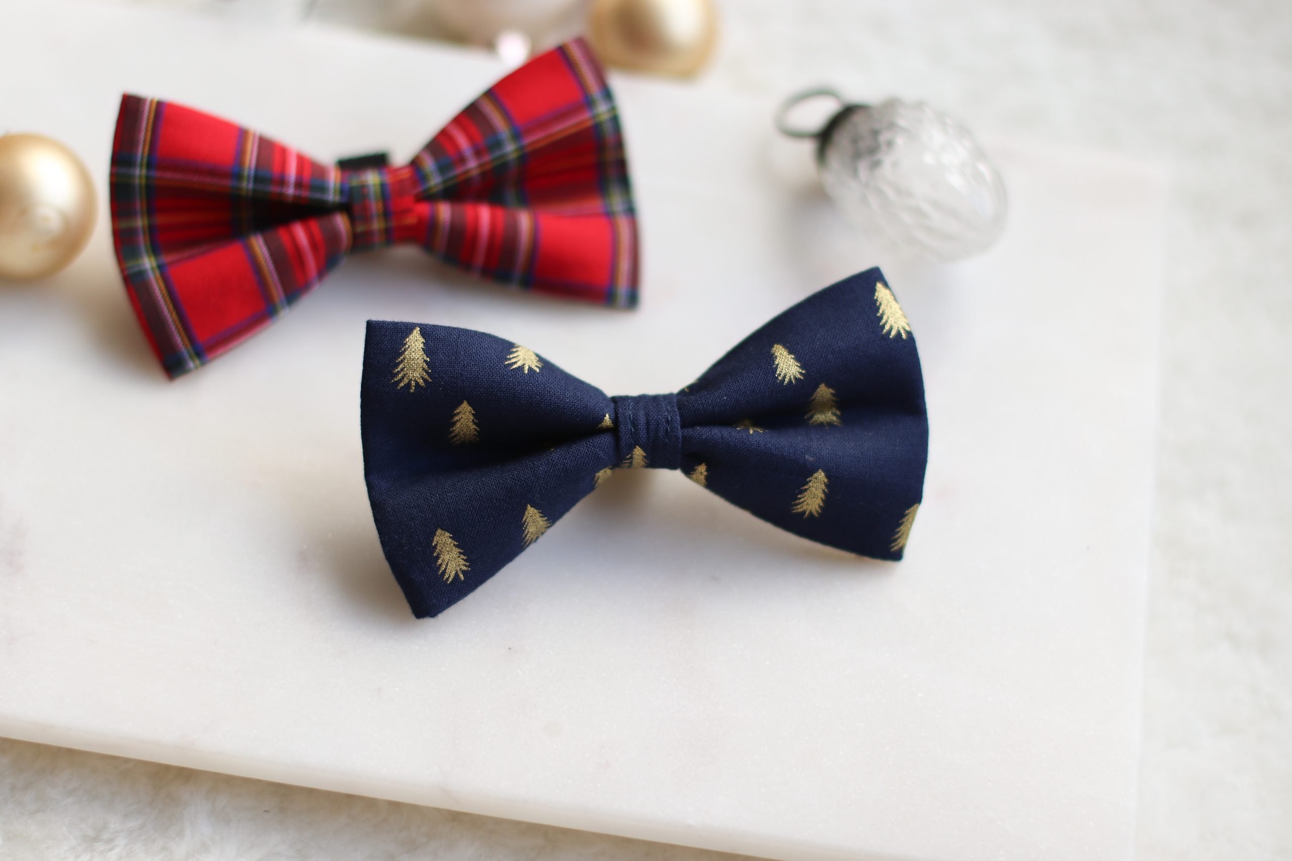 Navy and Gold Trees Festive Pet Bow Tie - Image 4
